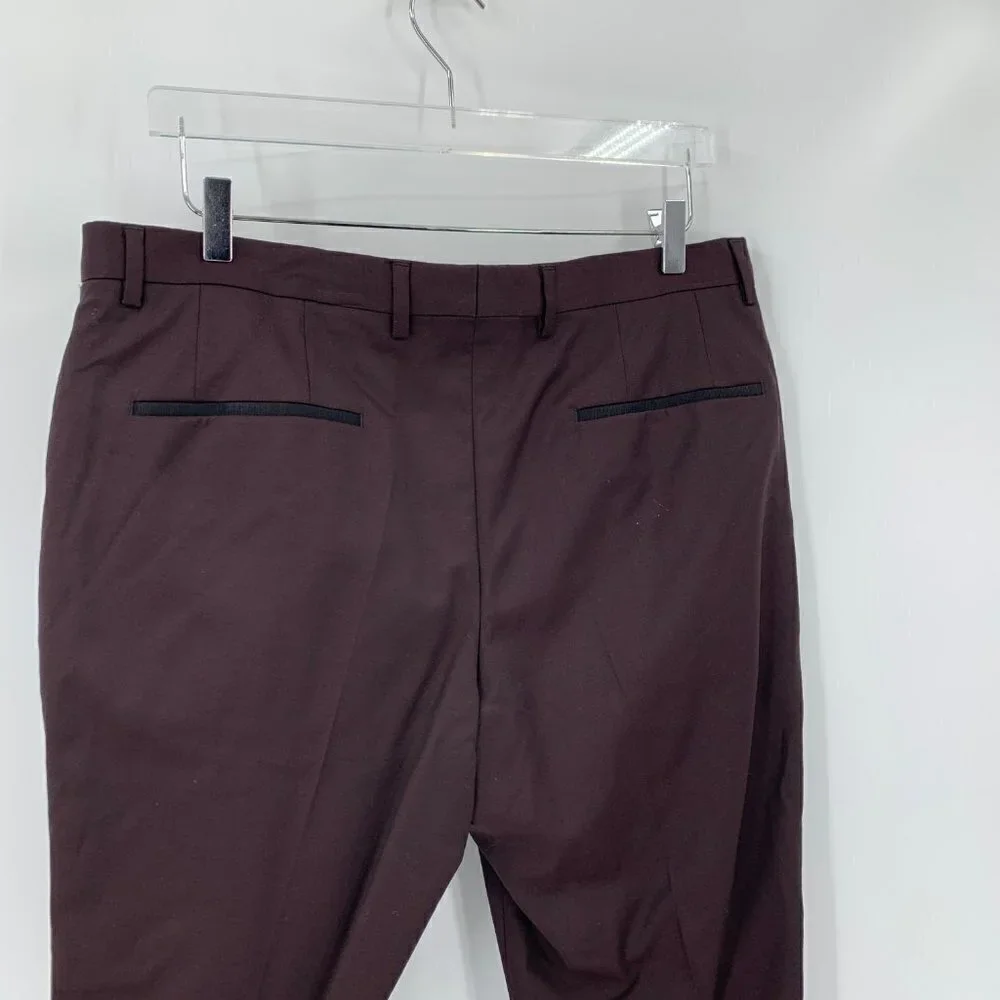 Hugo Boss Gido flat front wool trousers pants slim fit brown unhemmed new 36